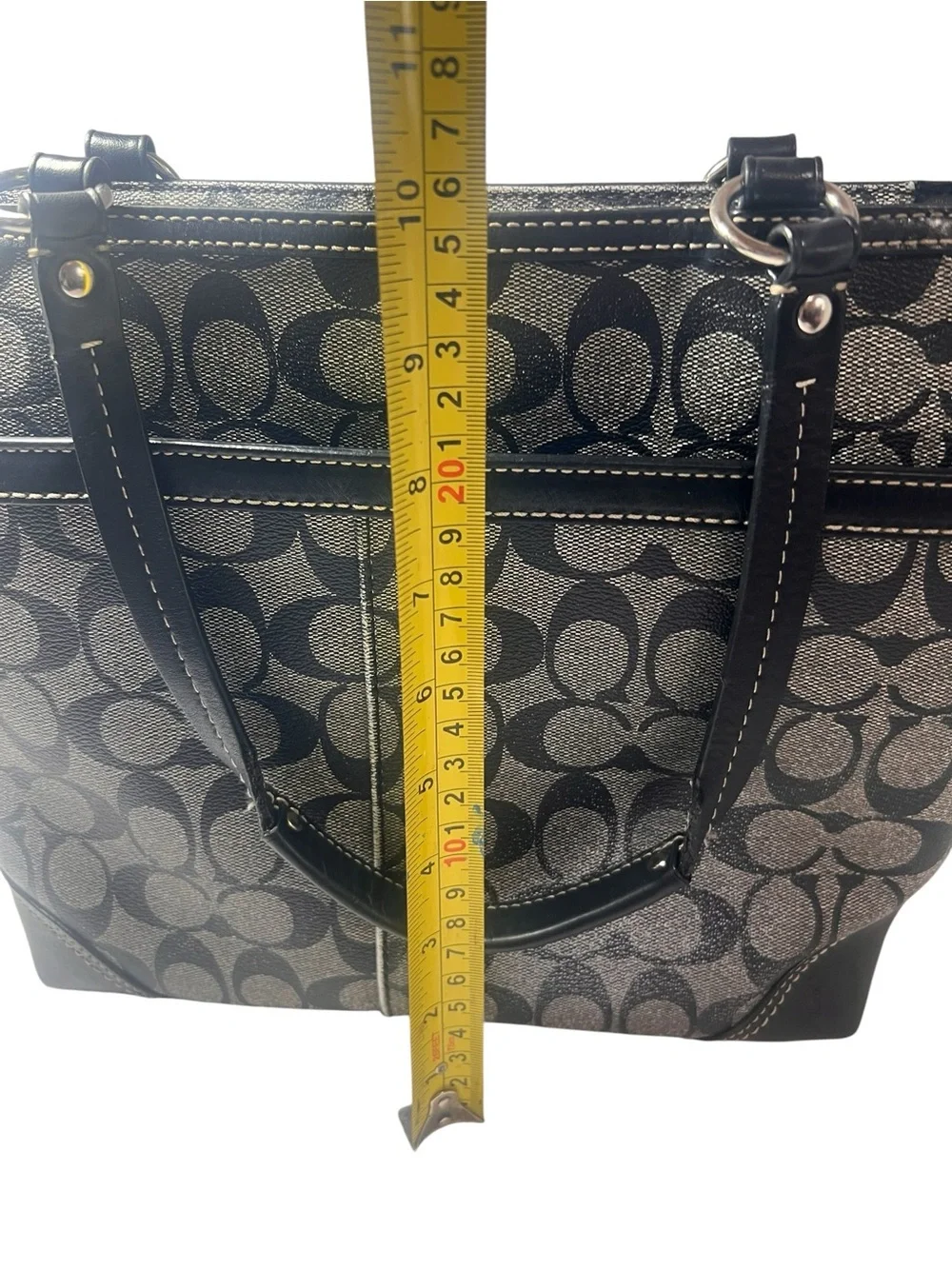 Coach Black & White Signature Stripe Tote - Picture 3 of 17